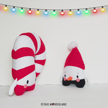 Christmas set of 2 patterns: Candy Stick Pillow and Snowman Toy - PDF toy sewing patterns and tutorials 