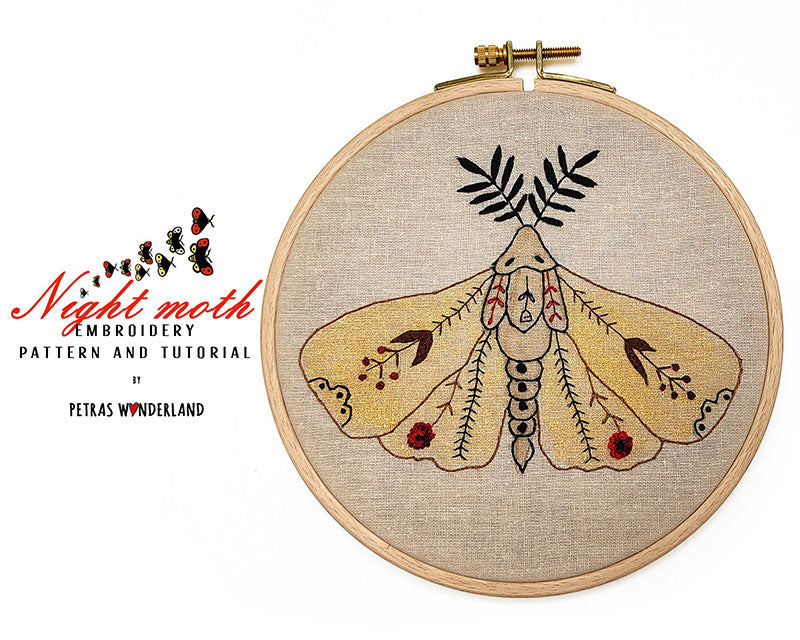 Night Moth - PDF embroidery pattern and tutorial