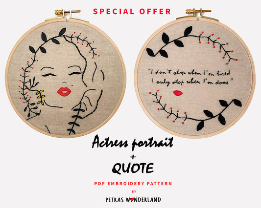 Special Offer: Actress Portrait and Quote  - PDF embroidery pattern and tutorial