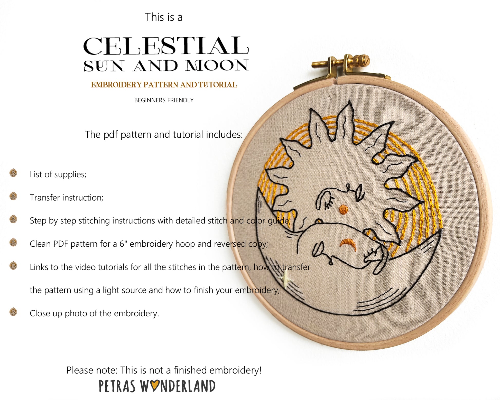 Celestial Sun and Moon - PDF embroidery pattern and tutorial 08