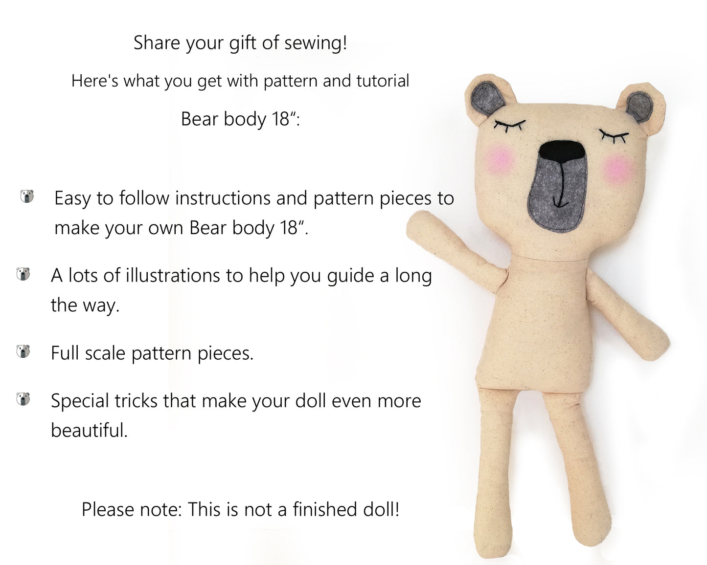 Bear Body 18 inch - PDF doll sewing pattern and tutorial 09