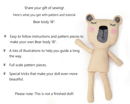 Bear Body 18 inch - PDF doll sewing pattern and tutorial 09