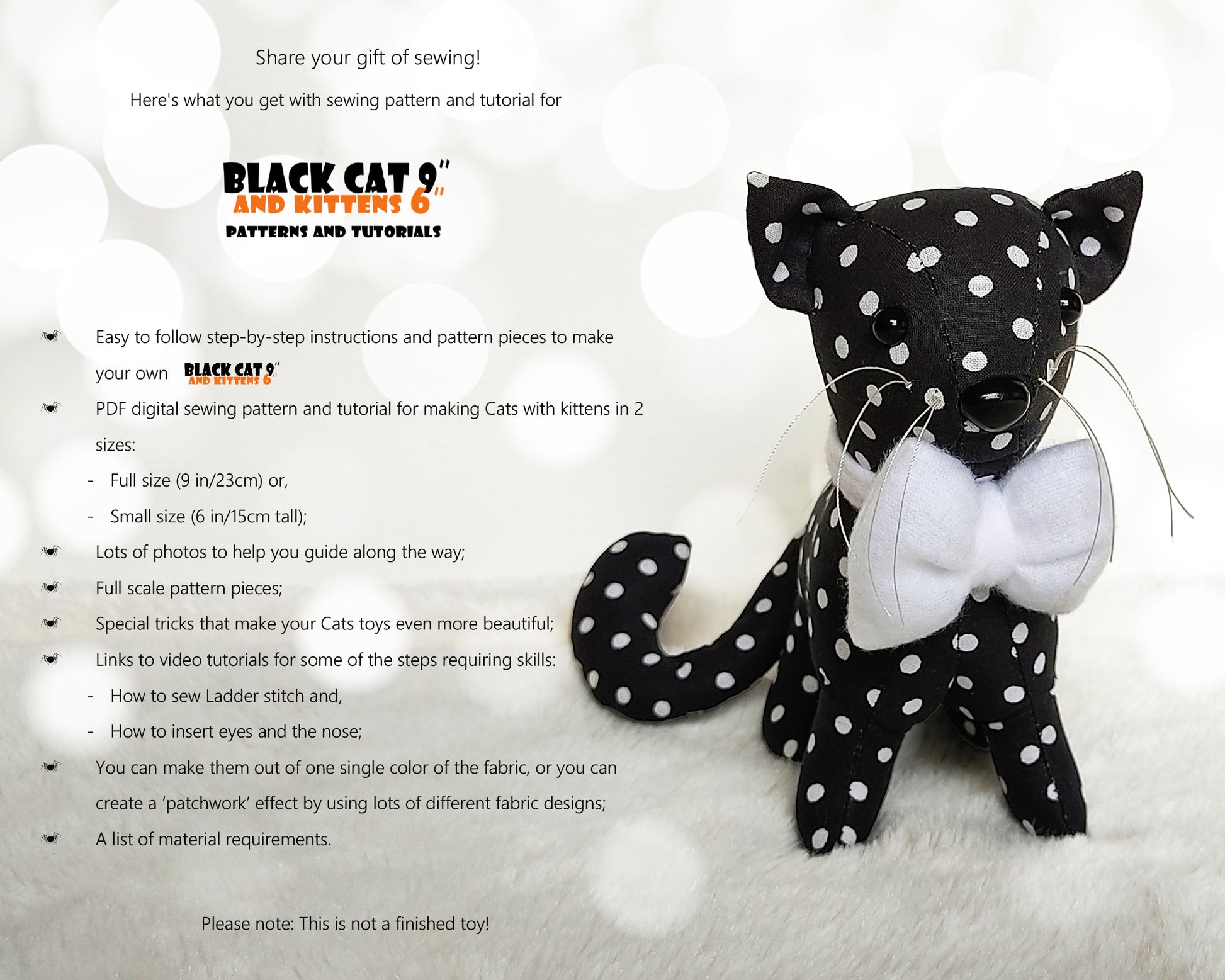 Black Cat and Kittens  - PDF sewing pattern and tutorial 09