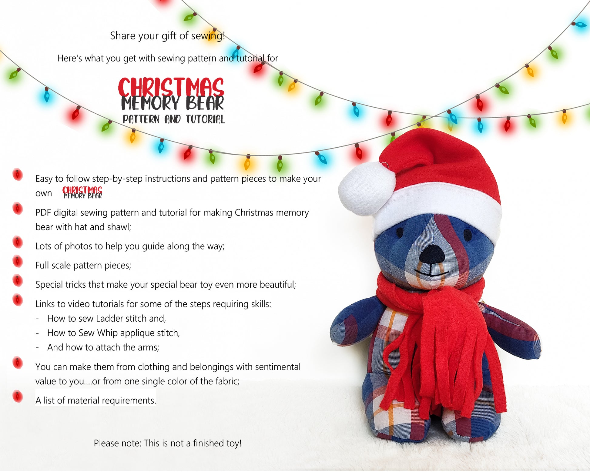 Christmas Memory Bear PDF Sewing Pattern and Tutorial