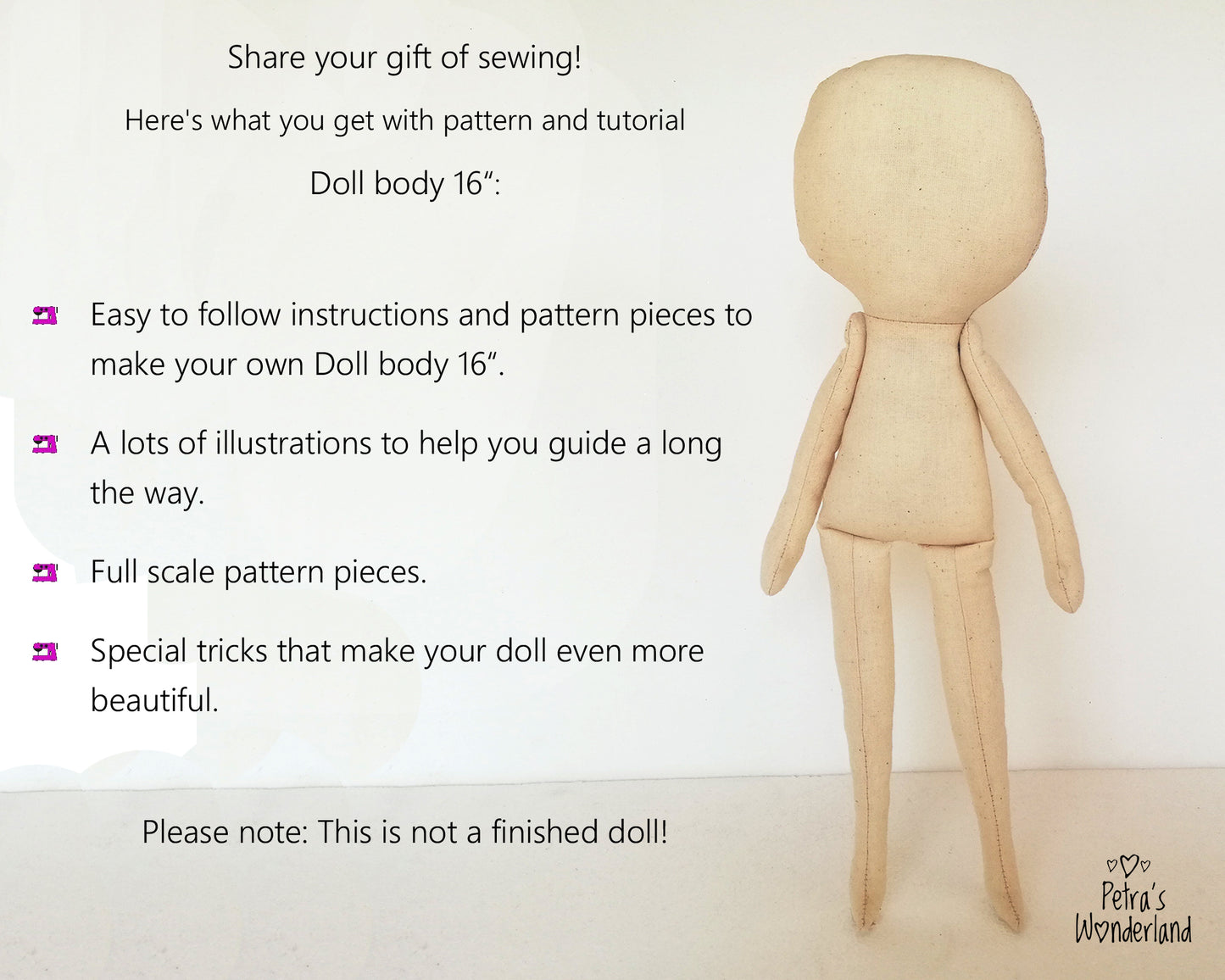Doll Body 16 inch - PDF doll sewing pattern and tutorial 09