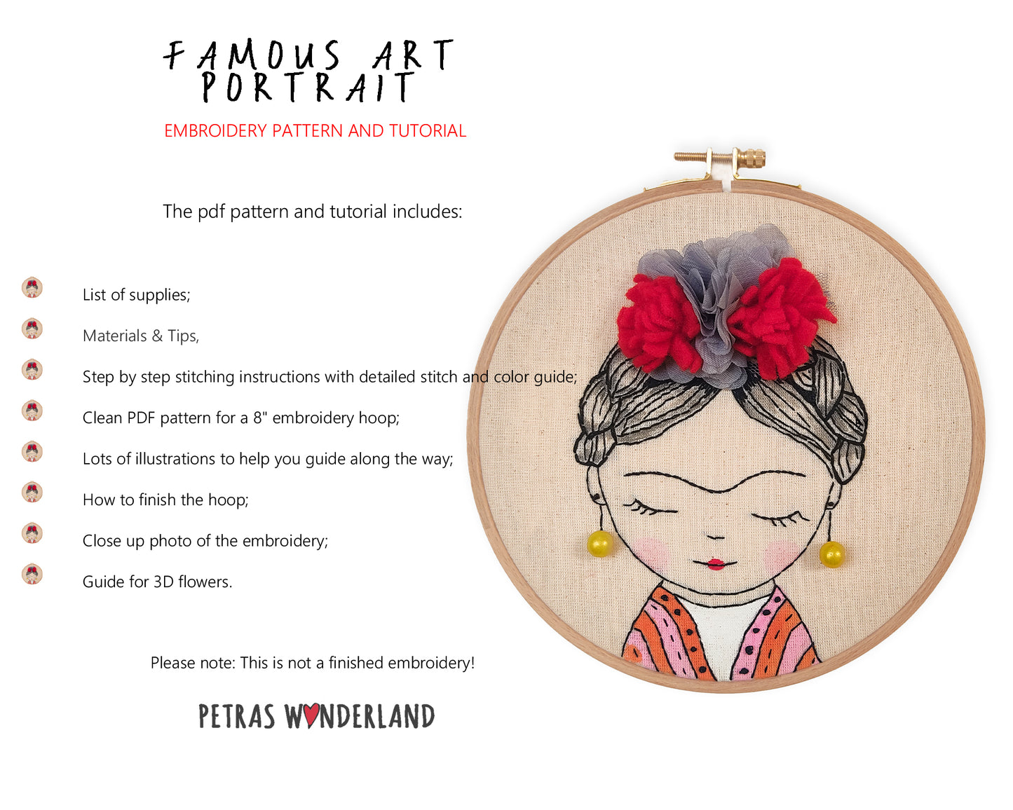 Frida Kahlo - PDF embroidery pattern and tutorial  09