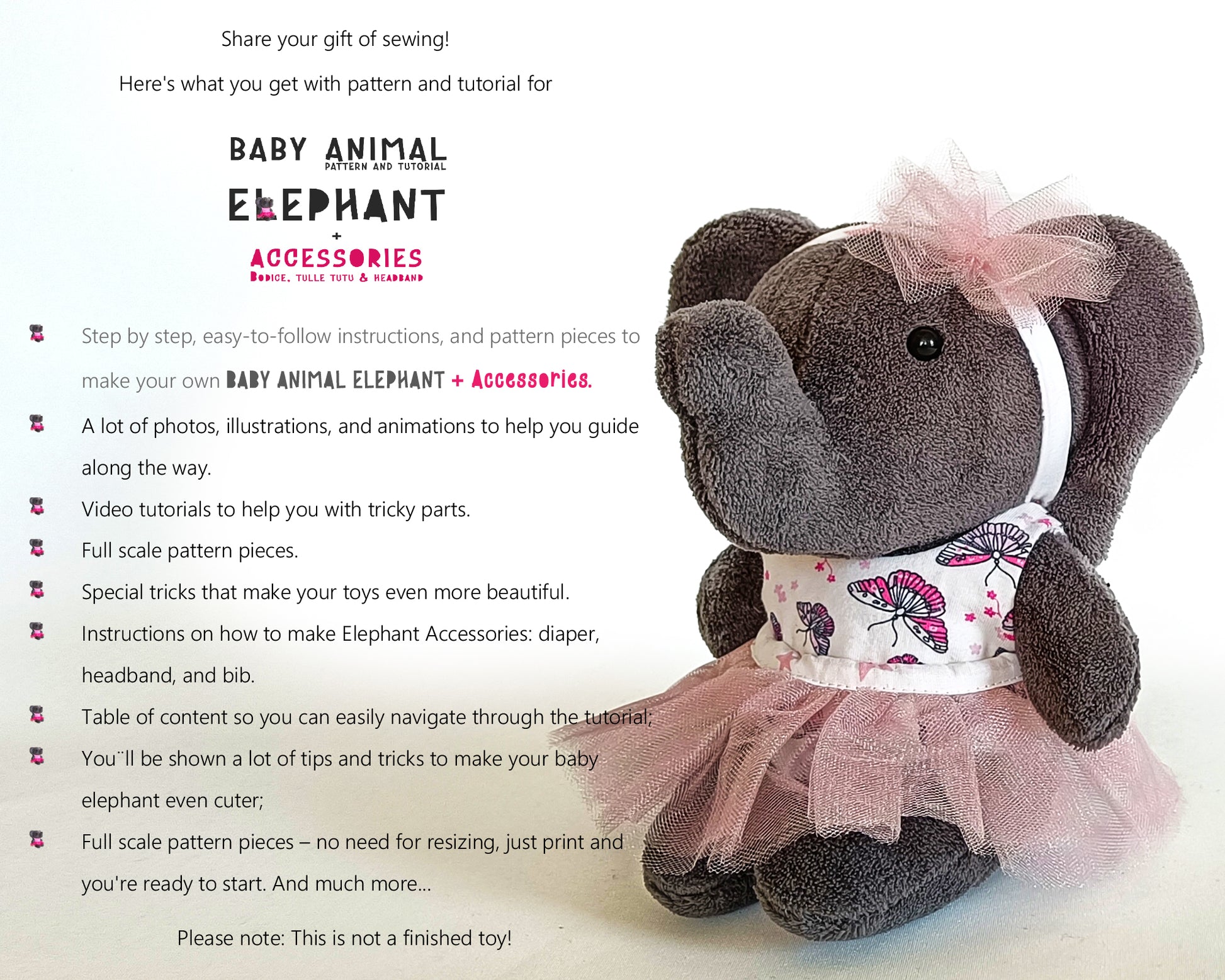 Baby Animal Elephant - PDF sewing pattern and tutorial 09