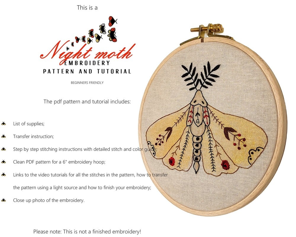 Night Moth - PDF embroidery pattern and tutorial 10
